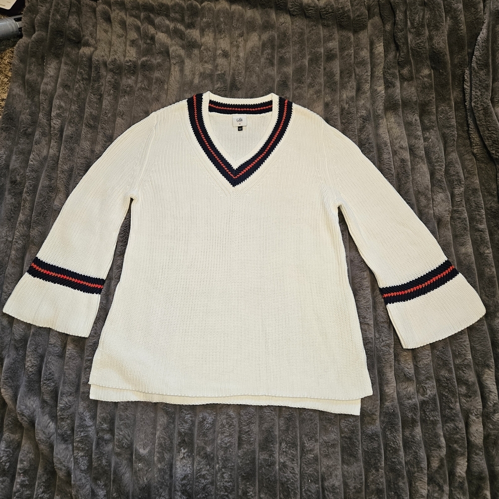 CAbi V-Neck Sweater with Stripes
